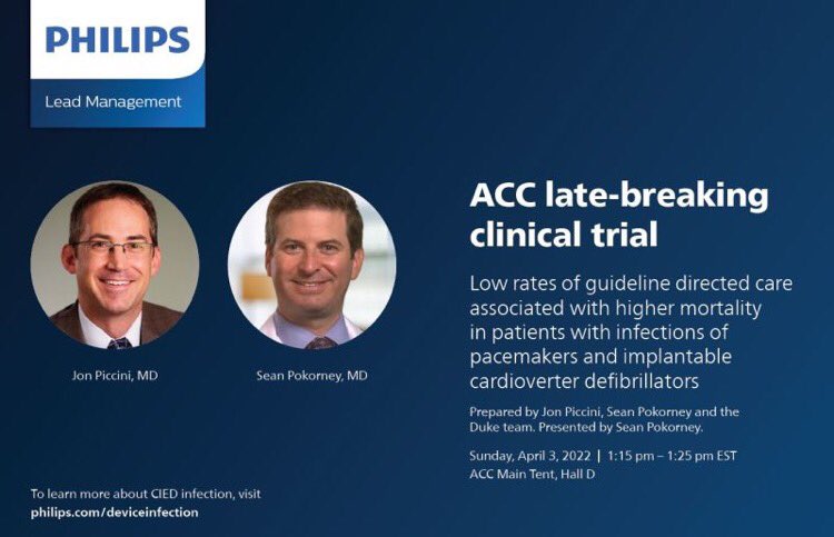 #ACC22  #Treat2BeatCIEDInfection LBCT on low rates of guideline adherence for patients with CIED infection at Main tent in session starting in 30mins.