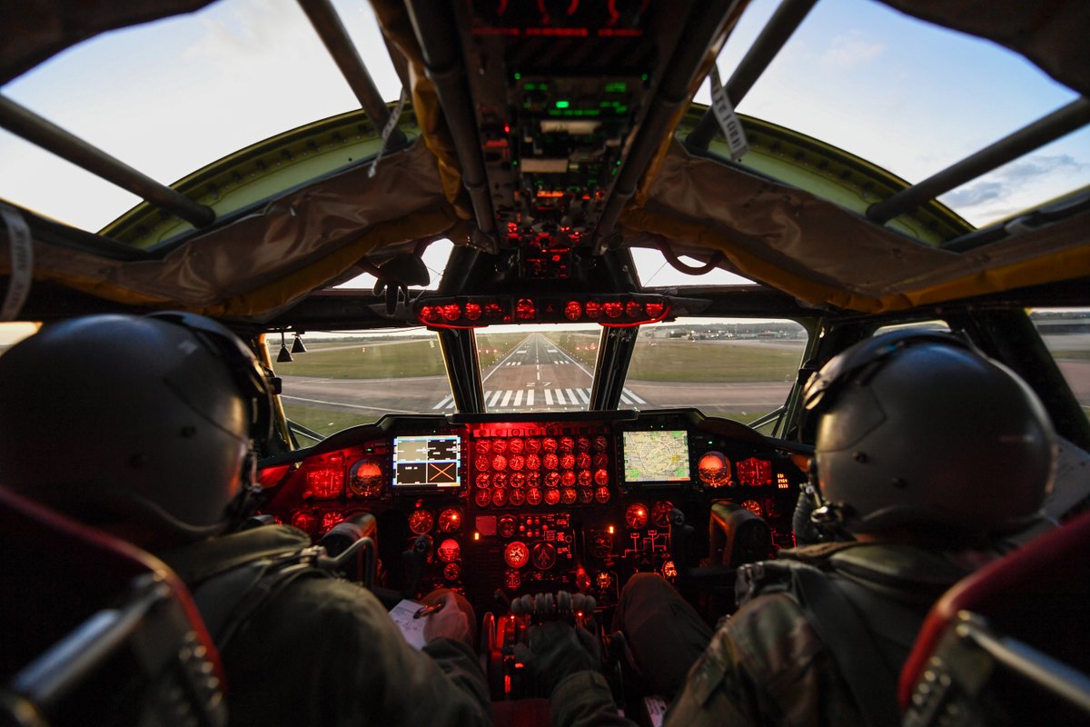 On the approach. 
<a href="/USAirForce/">U.S. Air Force</a> B-52H Stratofortress pilots approach the runway at RAF Fairford, England, after a mission with the Swedish air force in support of Bomber Task Force Europe.