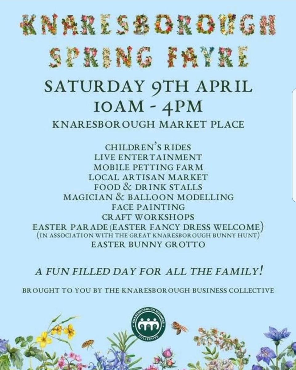 Don't forget it's the #Knaresborough Spring Fayre this Saturday 9 April. A great day out with lots of fun activities for all the family and the perfect opportunity to explore all that our beautiful town has to offer #Yorkshire #events