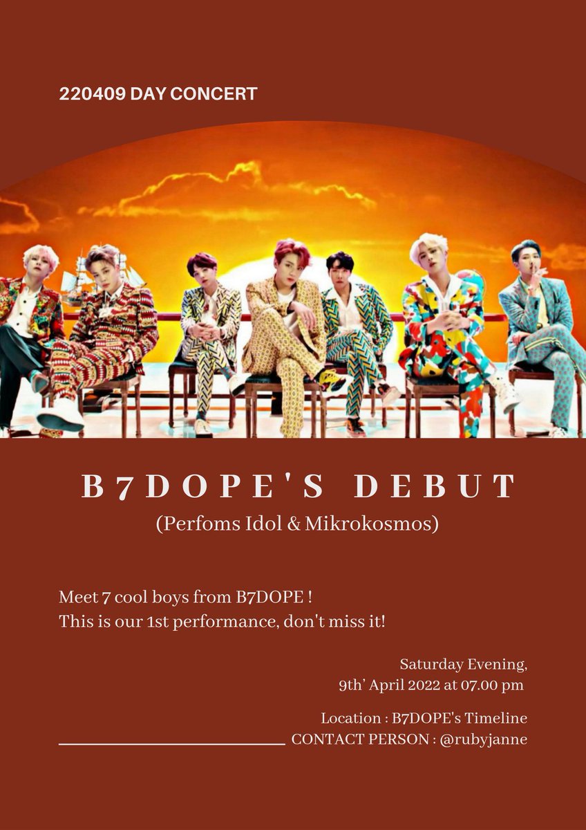 BASEDOPE_twt's tweet photo. ⠀

ㅤㅤㅤ 𝐒𝐀𝐕𝐄 𝐓𝐇𝐄 𝐃𝐀𝐓𝐄 ‼️
⠀ B7DOPE DEBUT SHOWCASE

ㅤ📅 : 09 April 2022
⠀ 🕜 : 14.00 WIB
⠀ 👔 : Casual
⠀ 📍 : @BASEDOPE_twt's Timeline
⠀ 🖇️ : #B7DOPEDEBUT 

⠀Look forward to our performance. https://t.co/91l0pVlNH6