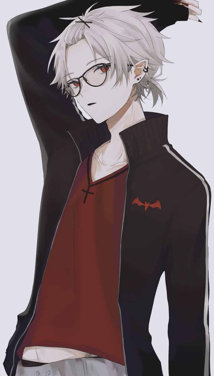 kuzuha (nijisanji) 1boy male focus solo jacket red eyes open jacket black jacket  illustration images