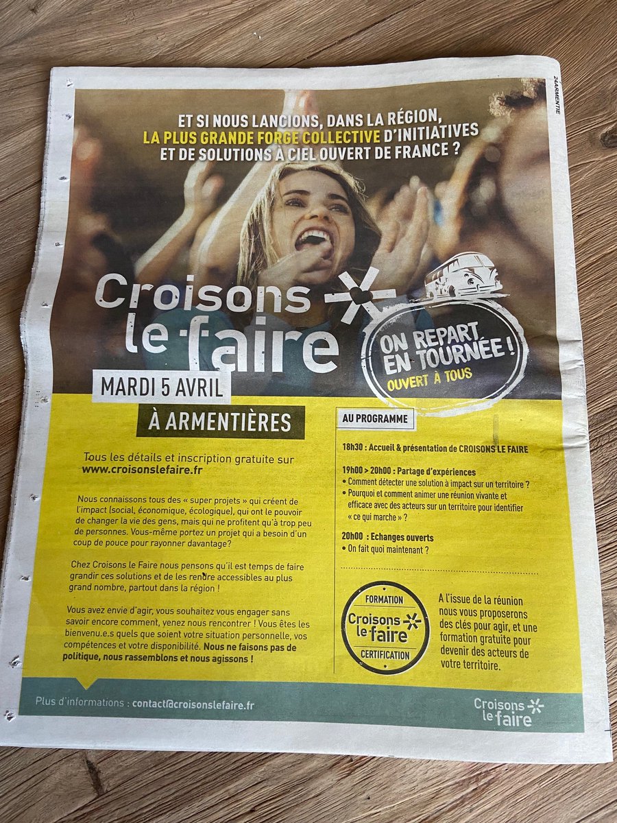 Vous faites quoi mardi 5/04 ? 
RDV à 18h30 <a href="/wOrk_lys/">wOrkLys</a> <a href="/Armentieresvill/">Ville d'Armentières</a> 
Obj ? identifier des "super projets" qui créent de l'impact, qui ont le pouvoir de changer la vie et qui peuvent être essaimés partout en <a href="/hautsdefrance/">Région Hauts-de-France</a> 
MERCI  <a href="/VDNArmentieres/">VDNArmentières</a>  <a href="/lavoixdunord/">La Voix du Nord</a>  <a href="/GabrieldHarcour/">Gabriel d'Harcourt 🇺🇦</a>