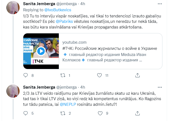 TMumins's tweet photo. Un ir taču cilvēki, kas pēc visa Ukrainā tikko redzētā un par Ragozinu zināmā vēl turpina apgalvot, ka viņa uzaicināšana sabiedriskajā televīzijā ir normāla. Piefiksējiet šo piekto kolonnu un neļaujiet turpināt strādāt Latvijā! @AizsardzibasMin @Pabriks @IeM_gov_lv @NEPLPadome https://t.co/kLRLctToGw