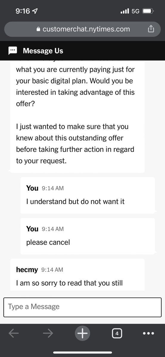 XuanLi_'s tweet photo. Have you ever been held hostage by a bot before? Been trying to cancel @nytimes sub for 20+ min now. This is crazy bad https://t.co/tHH1yrY6pq