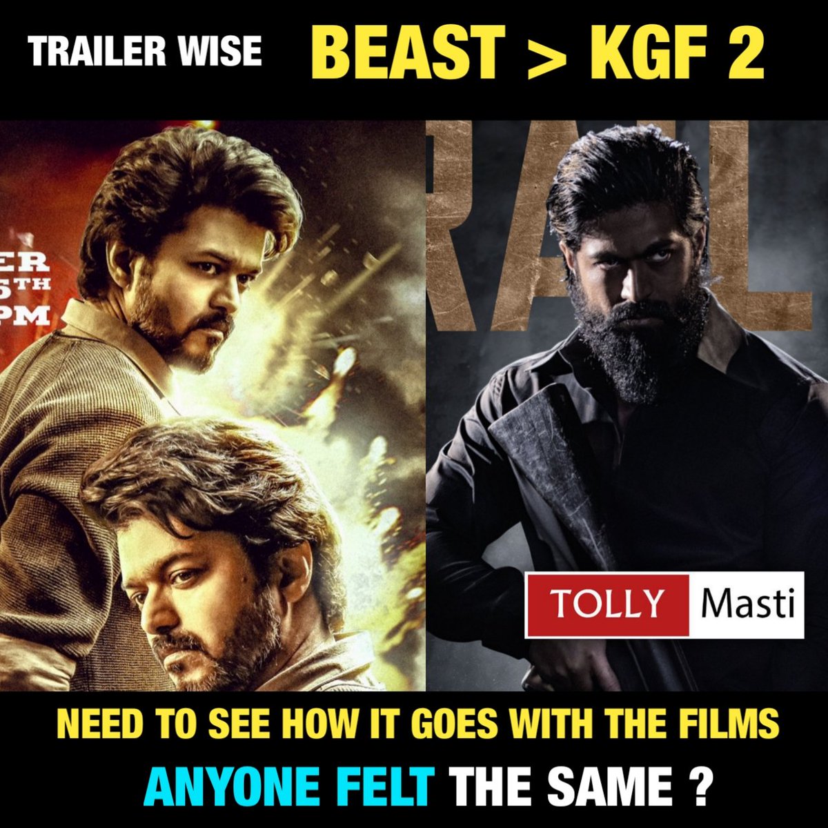 🤔🤔 @tollymasti #tollymasti
.
.
#KGFChapter2 #BeastTrailer #BeastFromApril13th #KGFChapter2Trailer #Vijay𓃵 #YashBOSS𓃵 #Beast