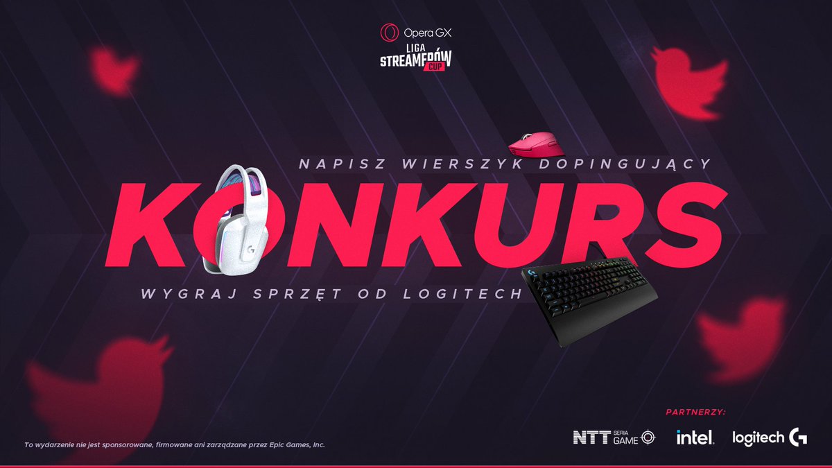 Lecimy z kolejnym konkursem. Do wygrania sprzęt od <a href="/LogitechG/">Logitech G</a>! Aby go wygrać, wystarczy że:

1. Polubisz ten post
2. Dasz retweet
3. W komentarzu do tego posta napiszesz krótką przyśpiewkę, która będzie dopingować jednego z uczestników Opera GX Liga Streamerów!
#operagxcup