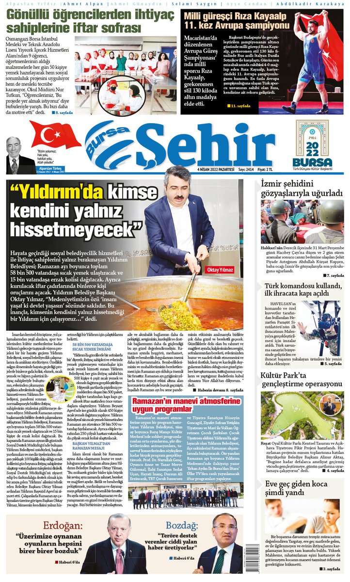 Bursa Şehir Gazetesi (@bursasehir) on Twitter photo Bursa Şehir Gazetesi | 4 Nisan 2022 Manşet📌
“Yıldırım’da kimse kendini yalnız hissetmeyecek”
sehirmedya.com/manset-haberle…
<a href="/oktayyilmaz16/">Oktay Yılmaz</a> <a href="/davutgurkan/">Davut Gürkan</a> <a href="/YildirimBld/">Yıldırım Belediyesi</a> #ramazan #ramadan #yıldırımbelediyesi <a href="/asriadgm/">ASRİAD</a> <a href="/gencasriadbursa/">Genç ASRİAD BURSA</a> Bursa Şehir Gazetesi | 4 Nisan 2022 Manşet📌
“Yıldırım’da kimse kendini yalnız hissetmeyecek”
sehirmedya.com/manset-haberle…
<a href="/oktayyilmaz16/">Oktay Yılmaz</a> <a href="/davutgurkan/">Davut Gürkan</a> <a href="/YildirimBld/">Yıldırım Belediyesi</a> #ramazan #ramadan #yıldırımbelediyesi <a href="/asriadgm/">ASRİAD</a> <a href="/gencasriadbursa/">Genç ASRİAD BURSA</a>