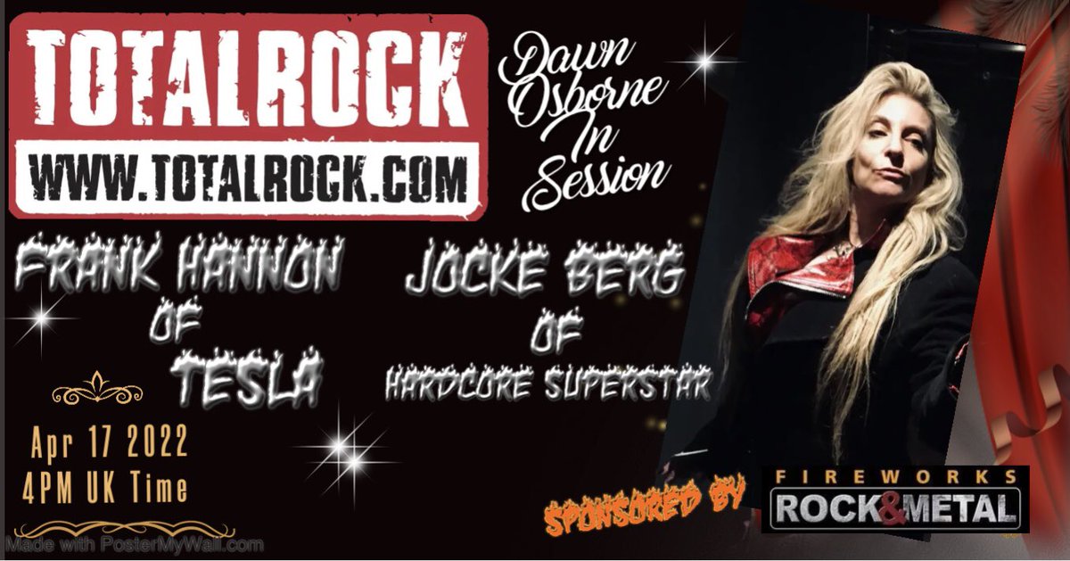 @TeslaBand @HCSSofficial @FrankHannon Interviews with Frank Hannon of Tesla and Jocke Berg of Hardcore Superstar Sunday April 17th 4pm UK time on TotalRock Sponsored by Fireworks Magazine #teslaband #hardcoresuperstar #frankhannon #jockeberg #totalrock #fireworksmagazine