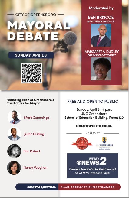 JustinOutling's tweet photo. REMINDER! Join me today at 4PM for the Greensboro Mayoral Debate at @UNCG. The debate will be held in room 120 of the UNCG School of Education building. Parking available in any of the parking decks on campus. Come out and join the discussion! https://t.co/rvvnnTsiwq