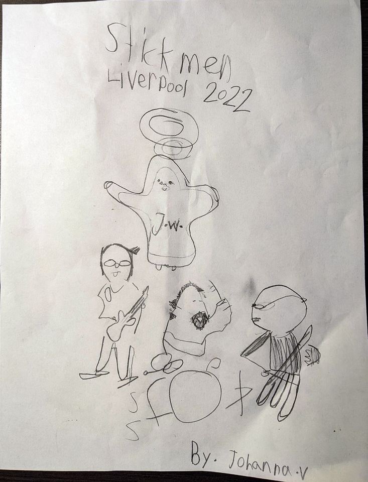 tonylevin's tweet photo. Just when you think things couldn't get much more special... The Stick Men show in Liverpool, NY was great, then afterward a young artist give me her drawing of the band with the spirit of John Wetton hovering over it. Pretty special, I'd say. https://t.co/lCIzT9spjg