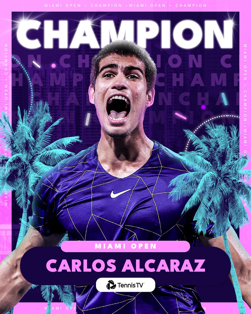 👑 HIS TIME IS NOW 👑

18-year-old @alcarazcarlos03 wins a FIRST MASTERS 1000 TITLE, defeating Ruud 7-5 6-4 to become the youngest male champion in #MiamiOpen HISTORY!