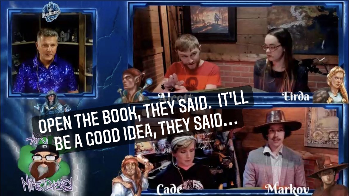 Alcott and Markov have opened the mysterious book they found in the chest in the B7’s pocket plane &amp; now find themselves being wrapped up by strange black tendrils.  What horrors await inside the pages of this tome?!  Join us today on twitch.tv/BlueBoxRPG at 2:30 p CT!