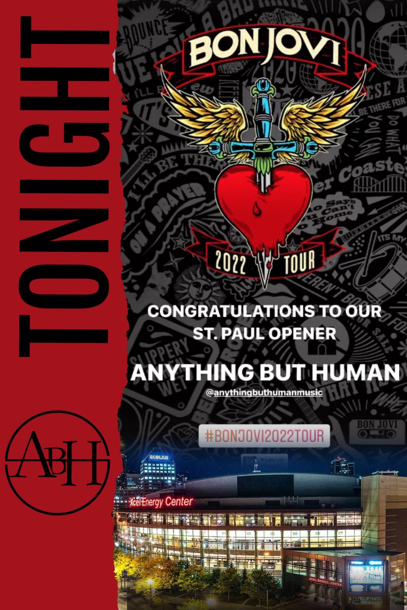 RockRagePromo's tweet photo. Congrats to @anythingbhuman on playing with @BonJovi Tonight at @XcelEnergyCtr
#bonjovi #xcelenergycenter #anythingbuthuman https://t.co/8CIzDYYcPY
