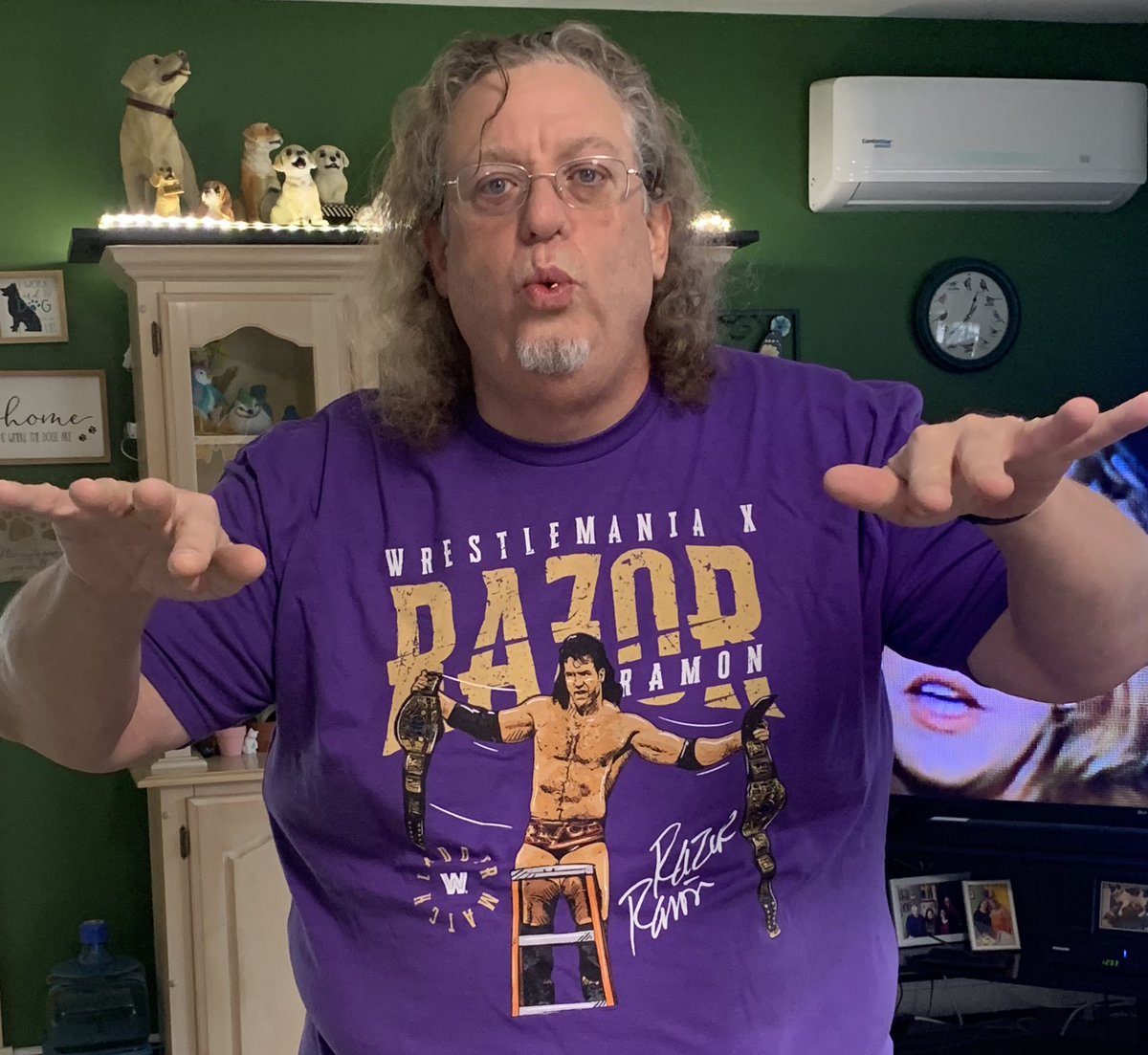 MongrovianMike's tweet photo. Last Day of #WMTShirtChallenge @BustedOpenRadio with @davidlagreca1! Iโm going out with a Tribute to Scott Hall๐and one of my favorite #WrestleMania matches! @NationsCorner #HeyYo #SayHelloTotheBadGuy #NationsCornerCrรผe #BustedOpenNation #MPWBangerzOnly #WrestlemaniaWeekend โฑ๏ธ๐ฅ https://t.co/UZcBXmDFgc