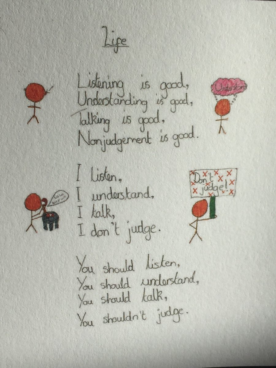 A poem from one of the younger contributors to <a href="/ListenHull/">Listen - Hull Samaritans</a> book. An anthology of art and the written word celebrating our service #CheckItOut #WiseWords #FundraisingThroughArt