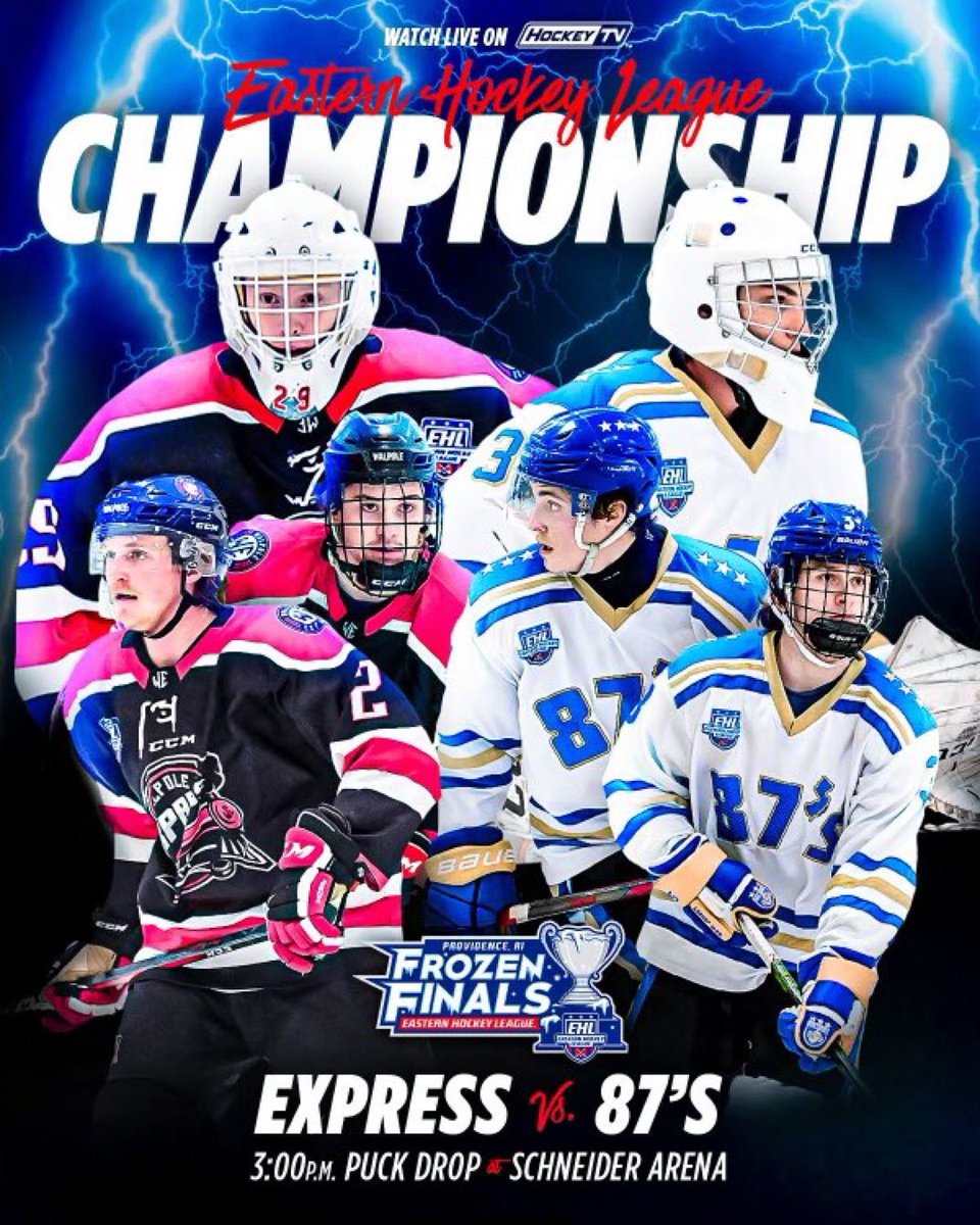 NJ87sEHL's tweet photo. GAME DAY!!! 

87’s set to take on the Walpole Express for the EHL Championship! Catch all the action at 3:00 on @myhockeytv .

#87way | #OurTime | #FrozenFinals https://t.co/rTo0Uc6eQY