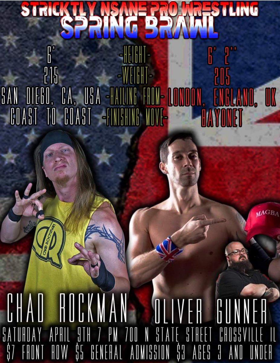 ChadRockmanIMD's tweet photo. @StricktlyNsane Spring Brawl. 
@OliverGunnerPro is yet another loud mouth, arrogant dude who gets silenced April 9th. 
#SoCalStrongStyle #IndepentWrestling https://t.co/dTVl0j29Ah