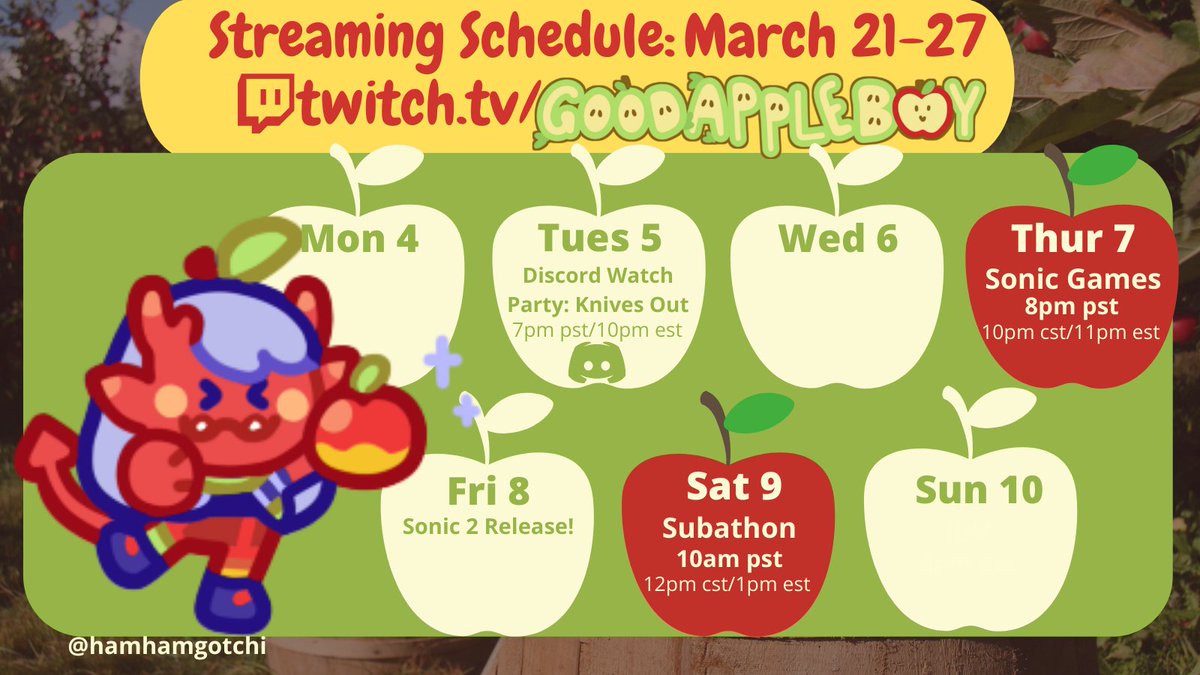 Sonic and Subathon week streaming schedule! Check this thread for subathon schedule and updates! 🦔