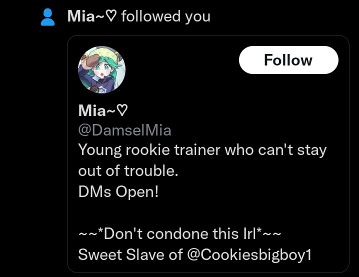 Evelyn_Janitor's tweet image. 🧹: CW-Swearing/Callout

I usually am not the type to post bewares but this is fucking disgusting. 

There is an account what just followed me (@/DamselMia) who is roleplaying as a MINOR in an LEWD/NSFW way.

If you support this now is your chance to..GET THE FUCK OFF MY ACCOUNT