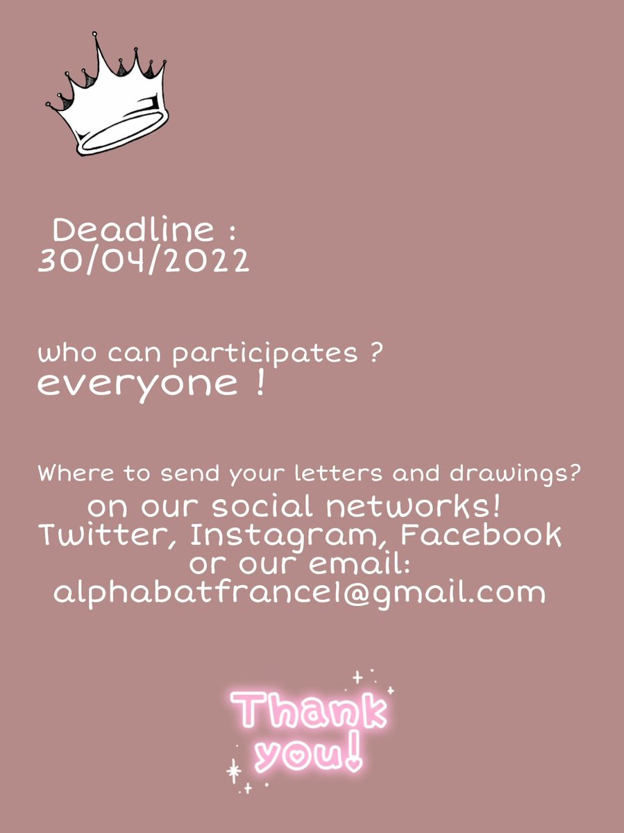 AlphaBAT_Fan_FR's tweet photo. #PROJET 《 #ALPHABOOK 》
Chers Alpha ! J'ai le plaisir de vous dévoiler le projet Alpha Book ☺️ tout est indiqué sur les images et j'espère vraiment que ce projet prendra pour pouvoir le montrer aux membres !
Partagez le un maximum 😊 j'attends vos Participations 🥰
#AlphaBAT https://t.co/k3dHDDLuTg