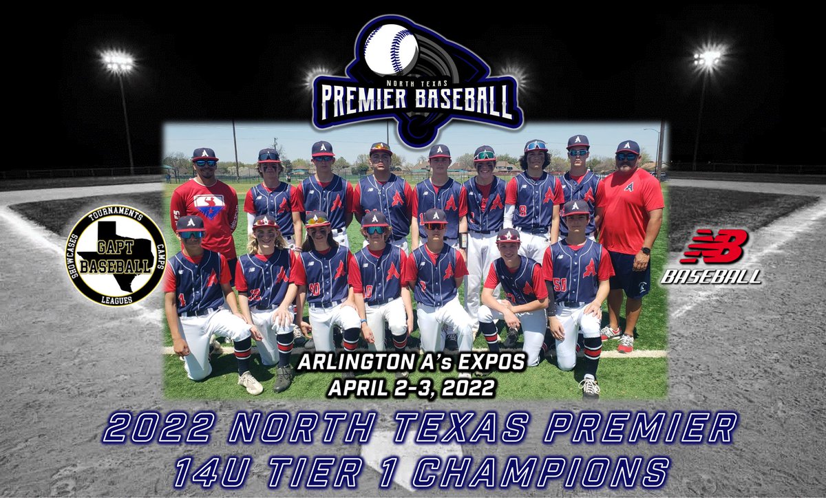 NTXPremierBB's tweet photo. Congratulations to the Arlington A’s Expos as your 14U Tier 1 NTX Texas Premier Baseball Challenge Spring Tournament Champions!

@arlingtonas1988 https://t.co/xgrXsPHhxF