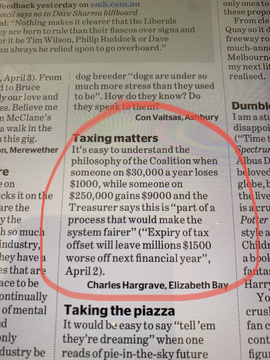 RT @koala_bill: A letter in today’s Sydney Morning Herald sums things up ! https://t.co/6wgjtS19a7