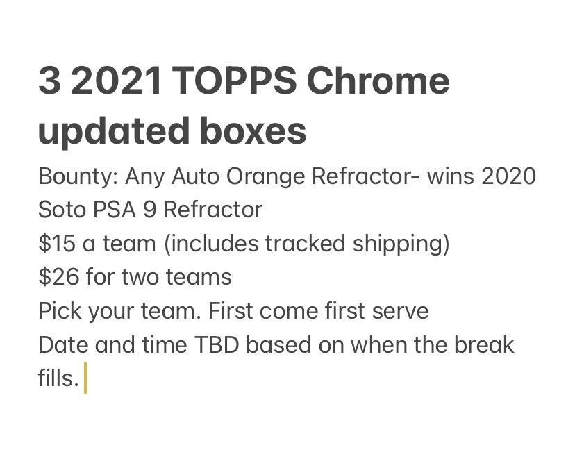 Jadavis198911's tweet photo. Still got room in the break, 17 spots still open. Claim an open team by the team name. @CardboardEchoes @sports_sell @SportsSell2 @sportscardsflRT @HobbyConnector @84baseballcards #whatnotapplication https://t.co/m5m1lSMkpz