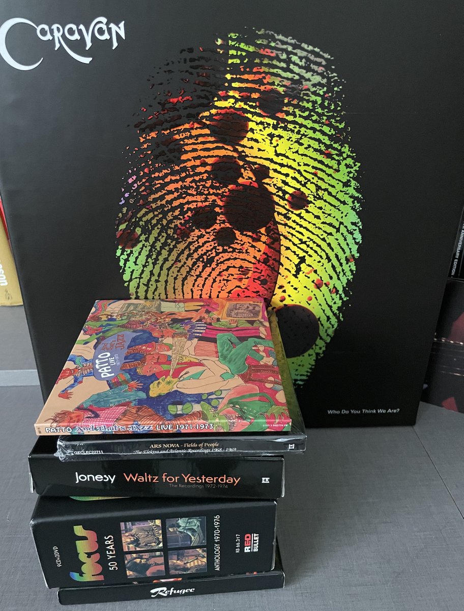 TLAKrecords's tweet photo. We are progged out with this #MusicStack of some great #ProgressiveRock releases including the massive Caravan set via @Madfishmusic, our Patto And That's Jazz archive, Ars Nova, Jonesy &amp; Refugee via @CherryRedGroup plus the excellent Focus 50 Years box from Red Bullet https://t.co/vnCRQMaj9j