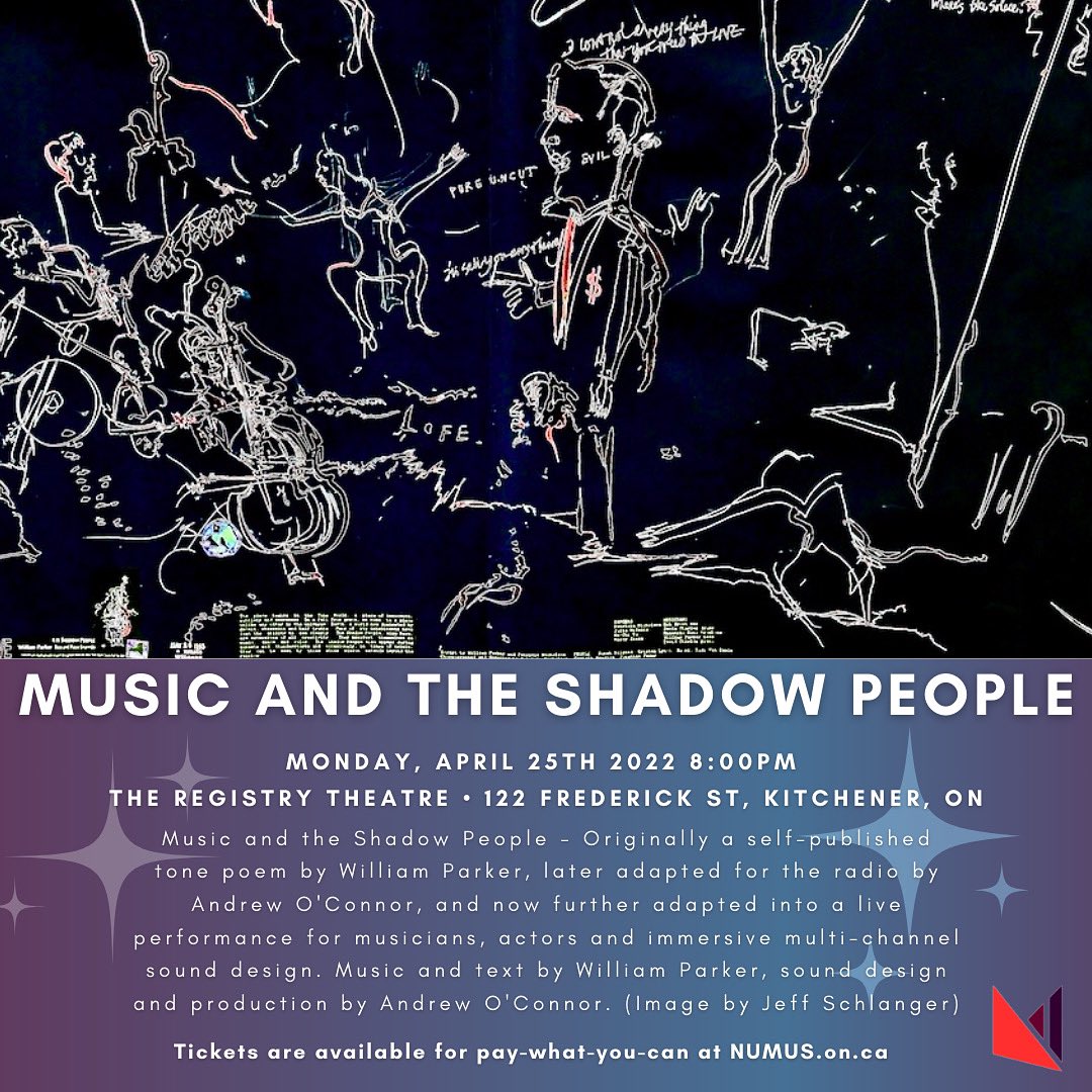 NUMUSConcerts's tweet image. We’ve got TWO shows for you this April! 
Check out the link in our bio to get tickets for Music And The Shadow People, coming up on Monday April 25th at The Registry Theatre @registrytheatre 

#NUMUS #newmusic #kwmusic #liveconcert