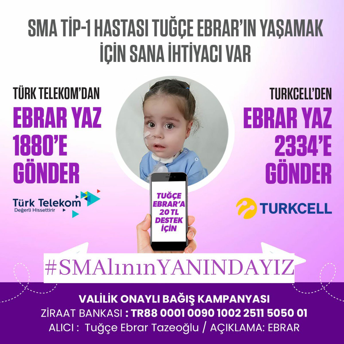 Güzel yürekli insanlar, ben yaşamak istiyorum ve bunun için size ihtiyacım var. Yaşam mücadelemde elimi tutar mısınız? Ebrar 💙 Irmak 💙 ve İrem 💙 @ebraranefesol %14 @iremeumutol %27 @irmaga_umut_oll %64,86 #SMAlınınYANINDAYIZ