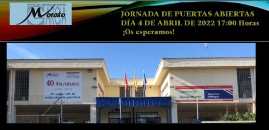 Jornada de puertas abiertas del IES García Morato - Lunes 4 de abril (17:00). ¡Os esperamos!