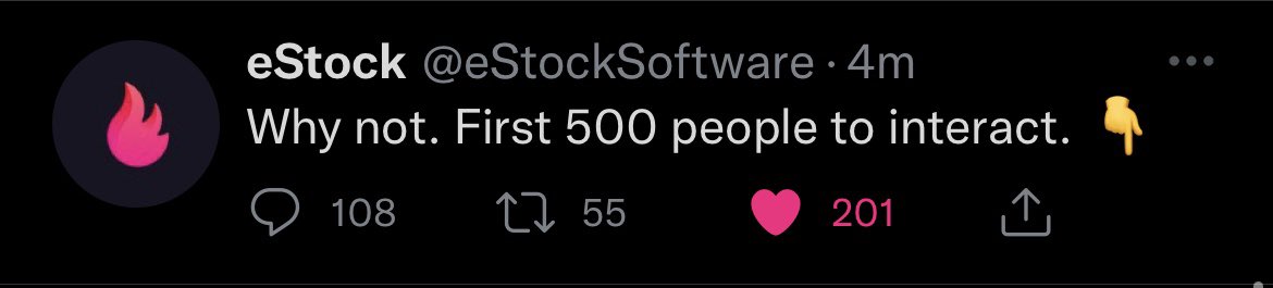 erickyaww's tweet photo. @eStockSoftware First 500 you say? 👀 https://t.co/Ibc5ZAYBWd