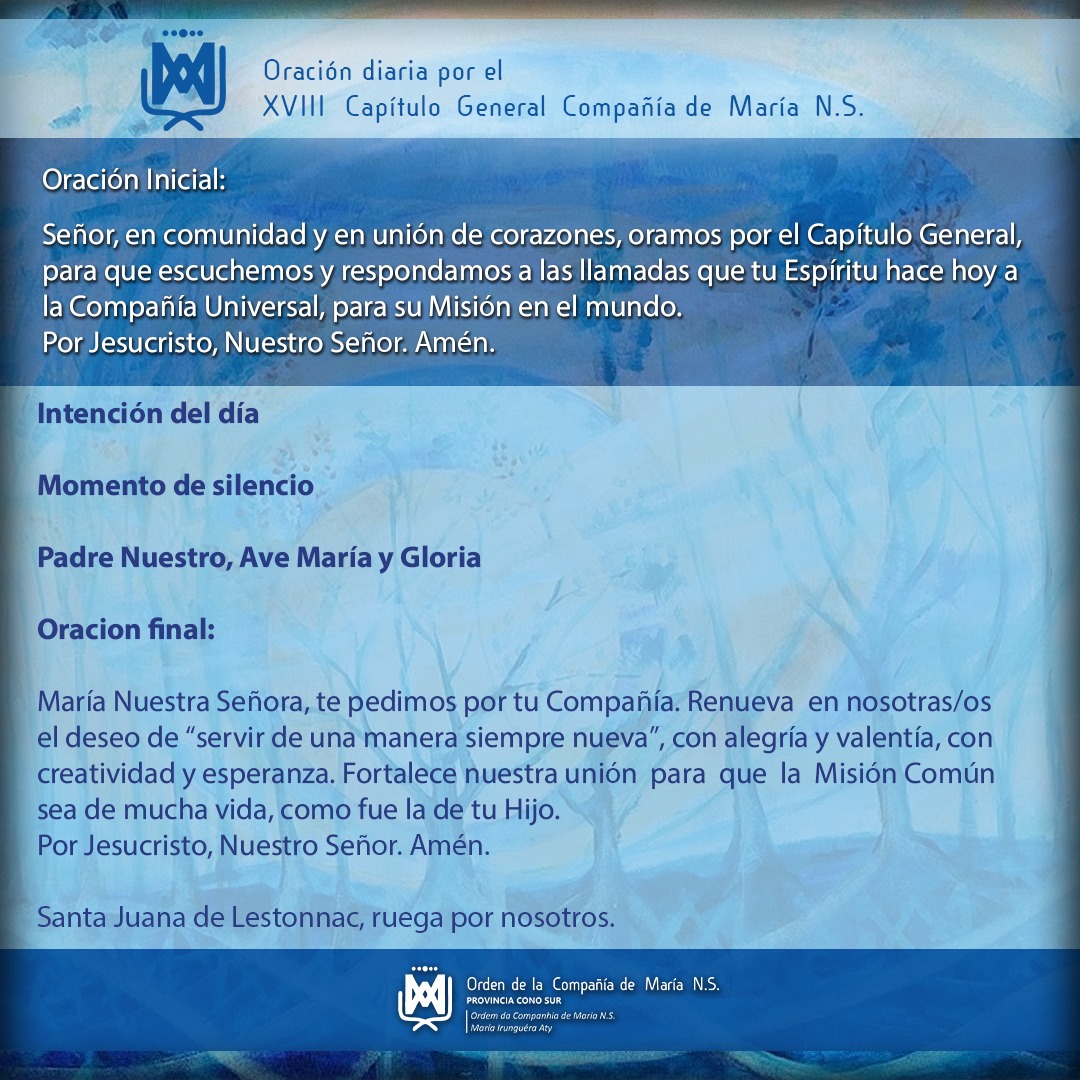 Nos unimos en oración, con motivo del XVIII Capítulo General de la Compañía de María. Día 3.