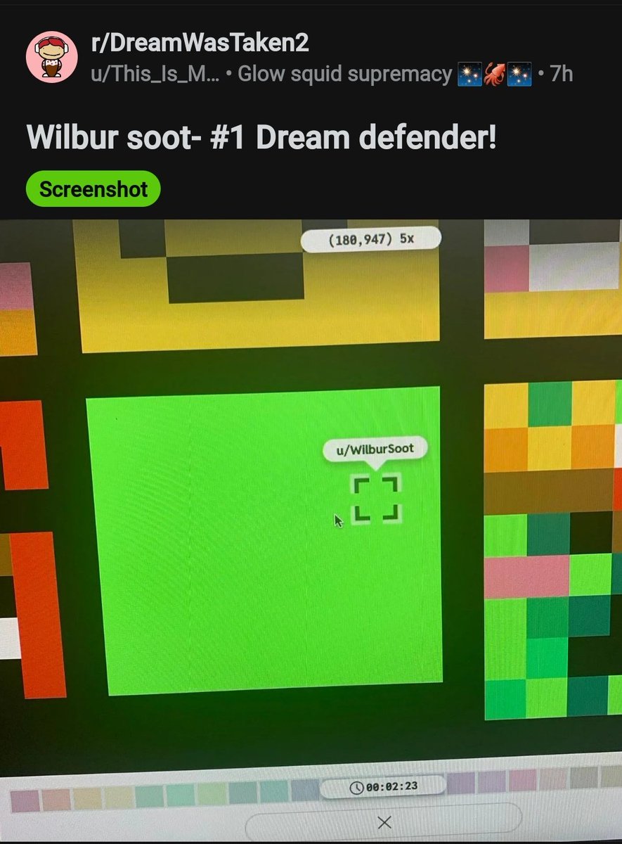 DsmpUncensored's tweet photo. Wilbur (yes it's his actual reddit account) fighting to keep Dream on r/place. I love this I love this I love this https://t.co/vDSHb9O7aG