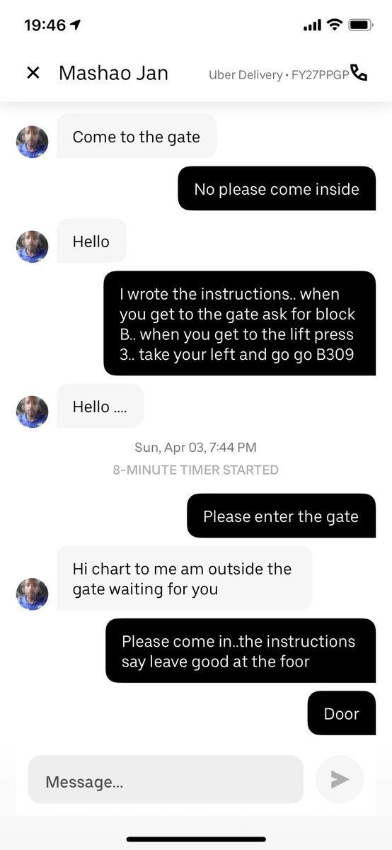 NonnybaeSA's tweet photo. @Uber @Uber_Support @UberEats … this guy did not deliver my food , refused to enter the complex, and said on the app he has delivered my food… please attend to this… thanks https://t.co/iZr4jkQRDV