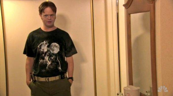 My sister pointed out I have the same wolf shirt as Dwight in the wedding episode of The Office. I randomly bought this at a Salvation Army for like $2 on a whim LMAOOO