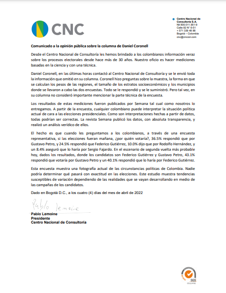 CNCSocial's tweet photo. #cncinforma | Comunicado a la opinión pública sobre la columna de Daniel Coronel @DCoronell
@RevistaSemana @CNCSocial
https://t.co/0PQwE0rfZT https://t.co/w8VYNKoQWV