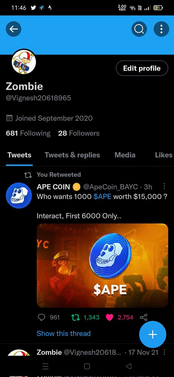 Vignesh20618965's tweet photo. @ApeCoin_BAYC Hi @apecoin . Happy to be a part of Ape family.. Please check my screenshot https://t.co/DQmLQoflyv
