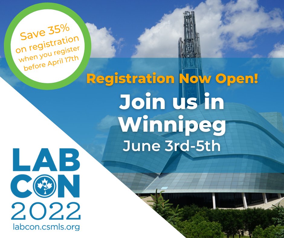 #LABCON is back and in person! Register now for special early bird pricing and join us in #Winnipeg to reconnect with the #MedLab community. Details and registration here: labcon.csmls.org/register/