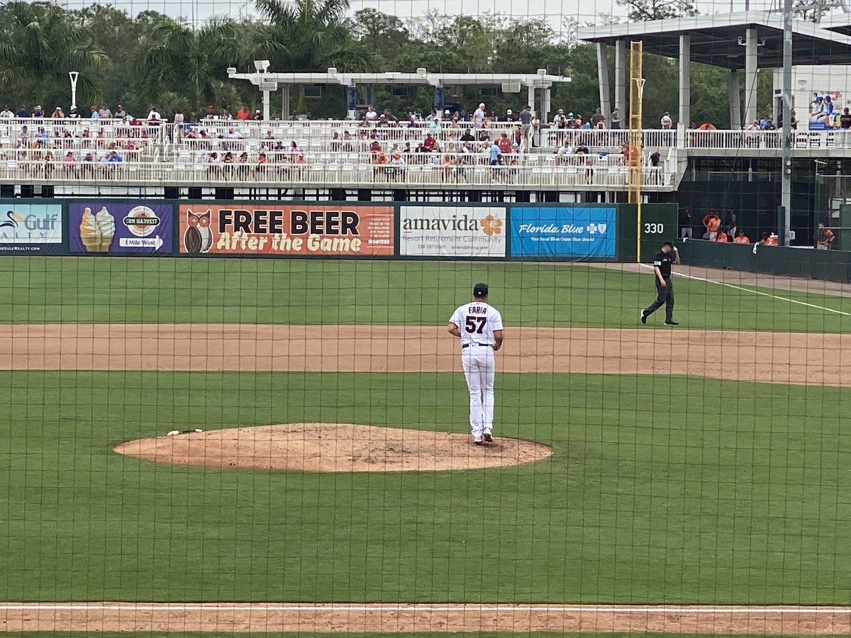 fsutoby's tweet photo. What a bonus for me: now entering the game for the Twins, former #Rays pitcher and all-around great guy @JDFaria34! https://t.co/cGOWa8U6ZM