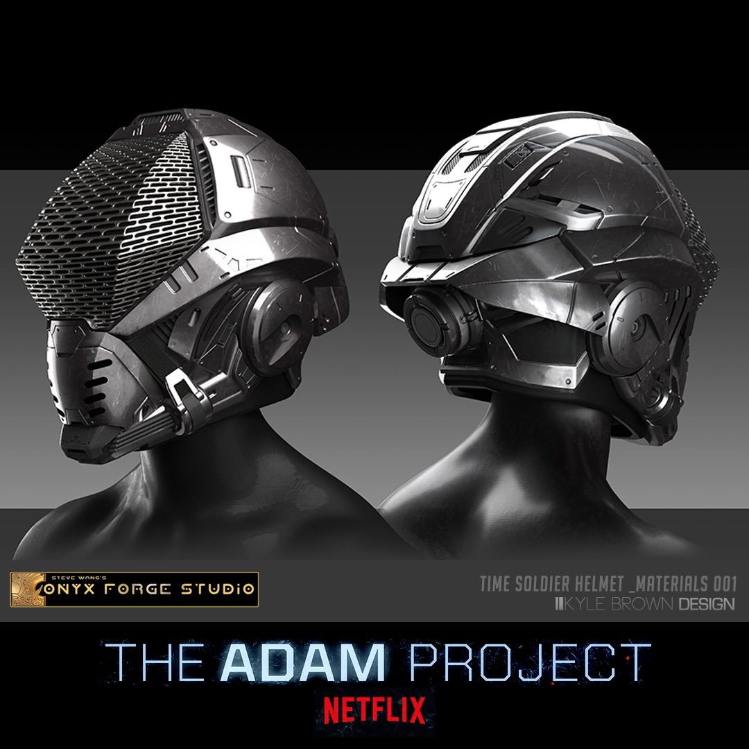 KyleBrownDesign's tweet photo. I had an amazing opportunity modeling and prepping the Time Soldier helmets for #theadamsproject based on the costume illustration. Amazing getting to work with Steve Wang and @onyxforgestudio ! Costume designer Jenny Eagan! #prop #scifi #netflix #3dprinting https://t.co/yWlChW6hPO