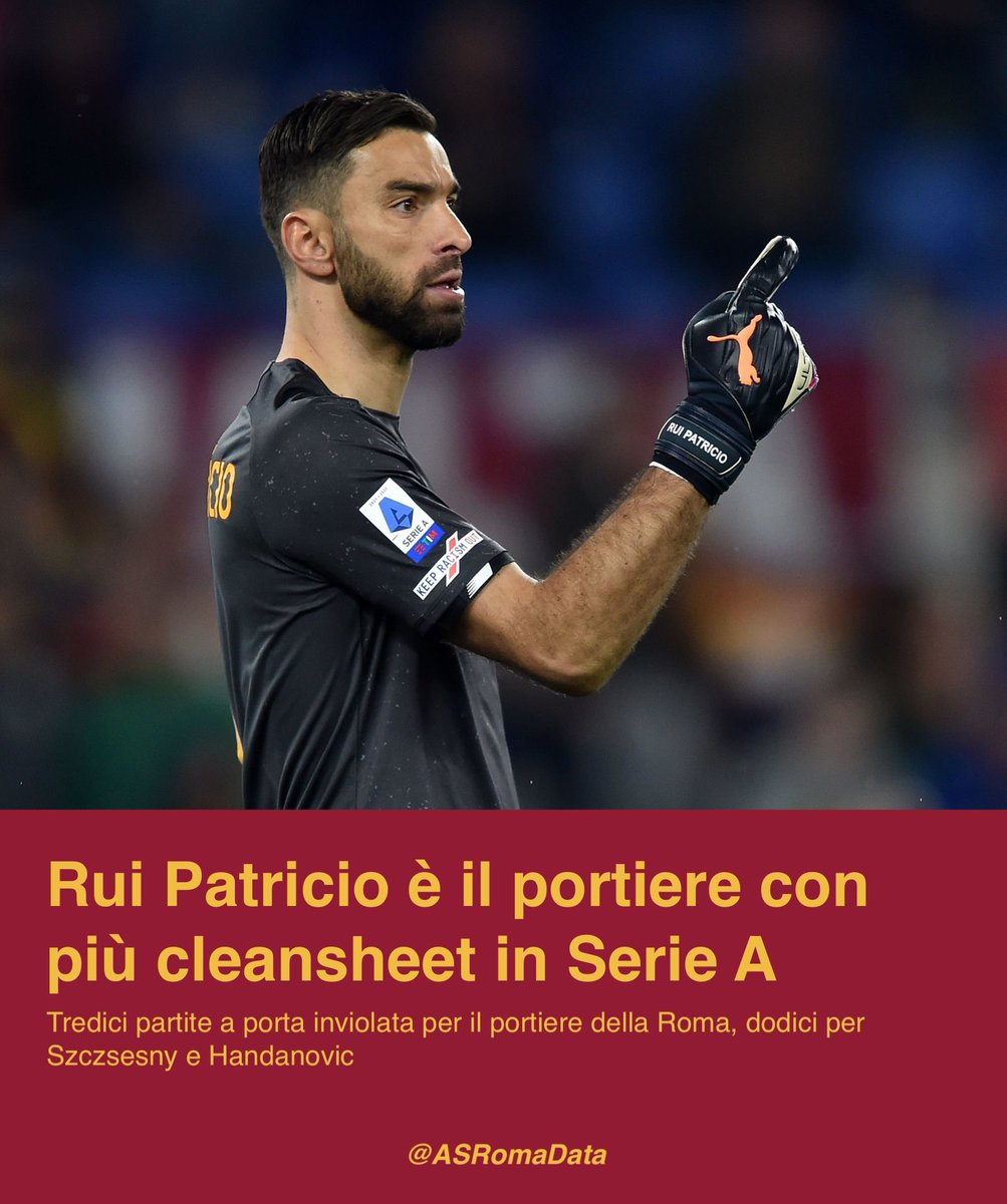 ASRomaData's tweet photo. 🧤Tredicesimo cleansheet per #RuiPatricio, nessuno in #SerieA ha fatto meglio del portiere dell'#ASRoma https://t.co/0Nwjkavl6n