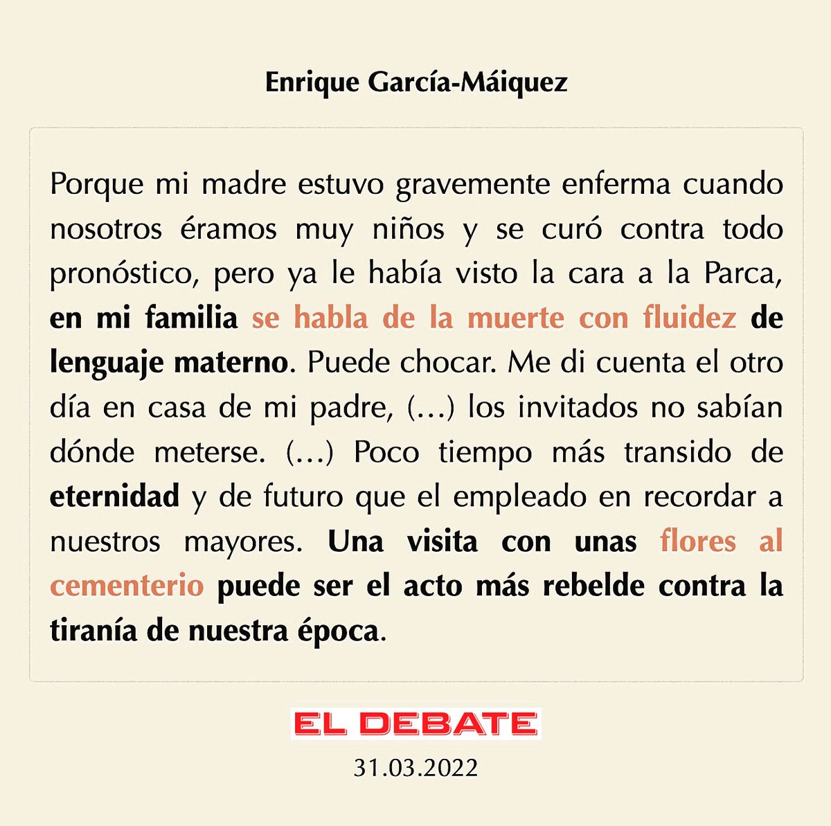⁦<a href="/EGMaiquez/">Eنr¡que G-Máiquez</a>⁩ habla de la muerte con fluidez en ⁦<a href="/eldebate_com/">El Debate</a>⁩