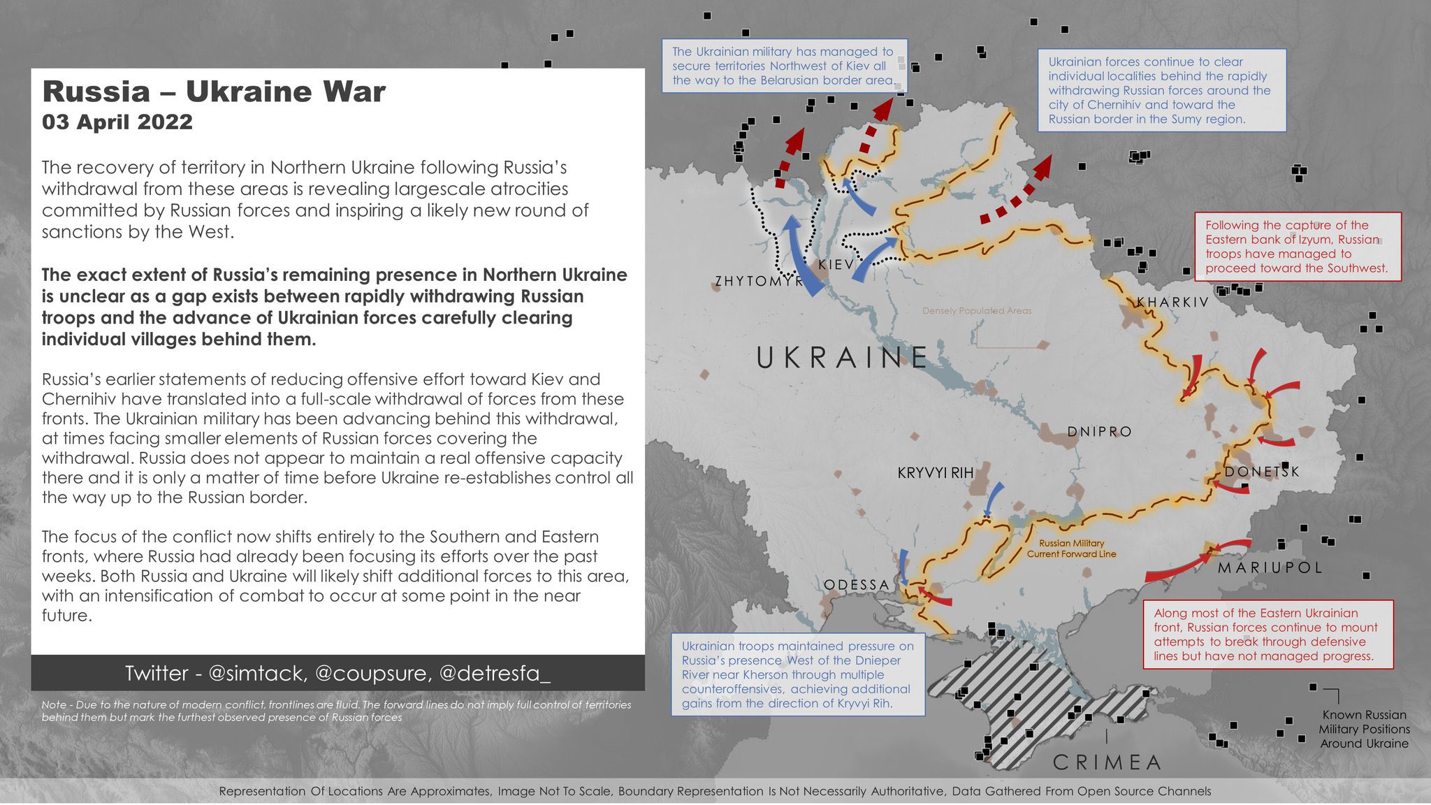 Ukraine war map courtesy of @simtack, @coupsure, @detresfa