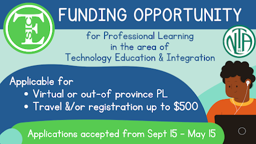 nltatesic's tweet photo. TESIC is pleased to have funding available for virtual or out-of-province professional learning in the area of Technology Education and Integration! Find out more and complete the application form at https://t.co/EyxiVOjYId @nltatesic https://t.co/J8n2Y5wwBe