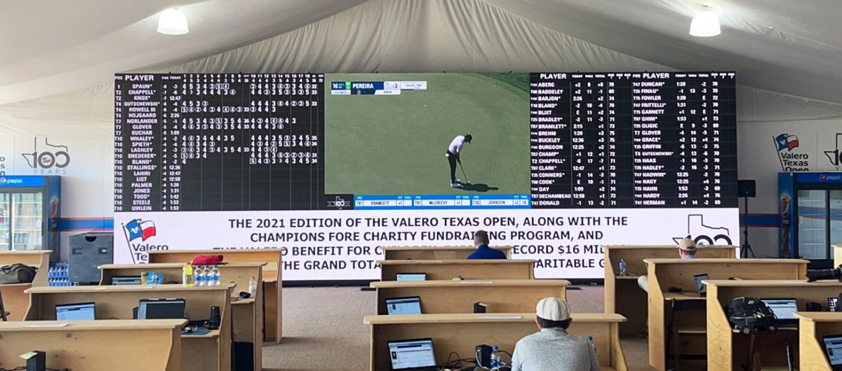 SMTlive's tweet photo. We're in beautiful San Antonio supporting the 100th anniversary of the @ValeroTexasOpen 🏌️♂️ keeping fans informed every stroke of the way with video board productions across the course. 💯 #ValeroTexasOpen #PGA #SMTChangingtheGame #SMTDataVisualization https://t.co/mHtQmj8aRn