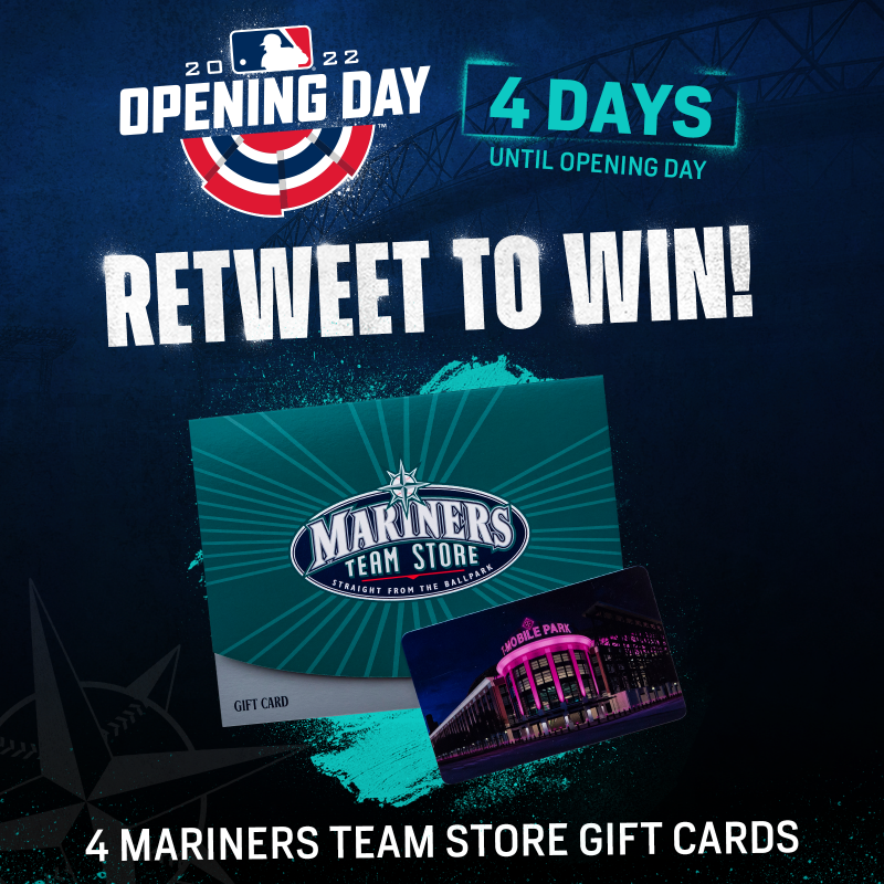 Mariners's tweet photo. 💳 RETWEET TO WIN 💳 

The countdown rolls on! RT this tweet for a shot at one of 4️⃣ @MarinersStore gift cards. #SeaUsRise