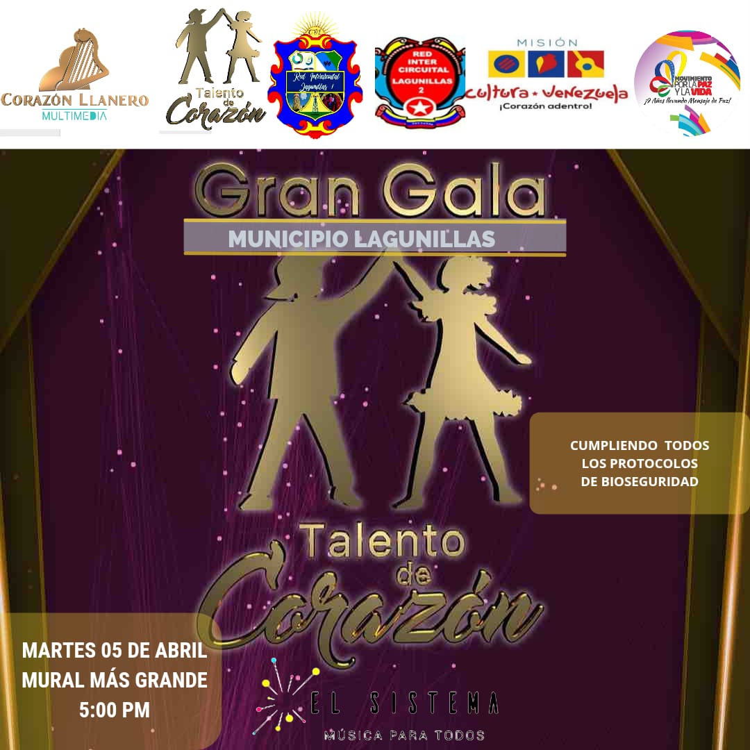 Leallg's tweet photo. Corazón Llanero realizará la Gala del municipio Lagunillas este martes en el Mural Más Grande con la participación del Sistema de Orquestas.
#CorazonLlanero #TalentoDeCorazon #Lagunillas #Ciudadaojeda #CiudsdUrdaneta #Paraute https://t.co/KfYSXCJlLs