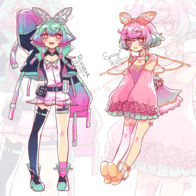 【 Techwear x Spring Xela Variants 】

Art &amp; Design: @Xelafina 

Tell me which is your favorite!! 😳👾🌷

#Xelatelier #Vtuber #ENVtuber #PHVtuber 