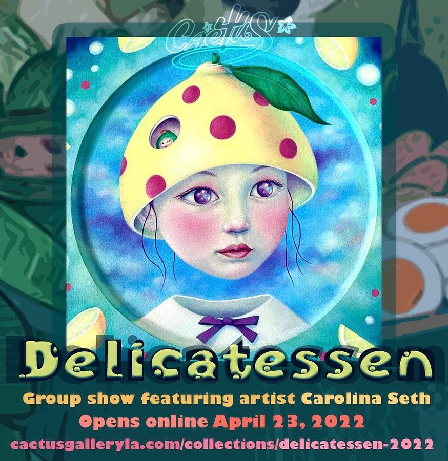 bighelmethead's tweet photo. It's a citrusy day 🍋 One of my paintings for the Delicatessen show opening online April 23rd at Cactus Gallery. Join my Collector Preview https://t.co/Zin78RBiEX 👁 #popsurrealism #artshow #artshare #art #surrealart #kawaii #artcollector https://t.co/WsqnBndPW3